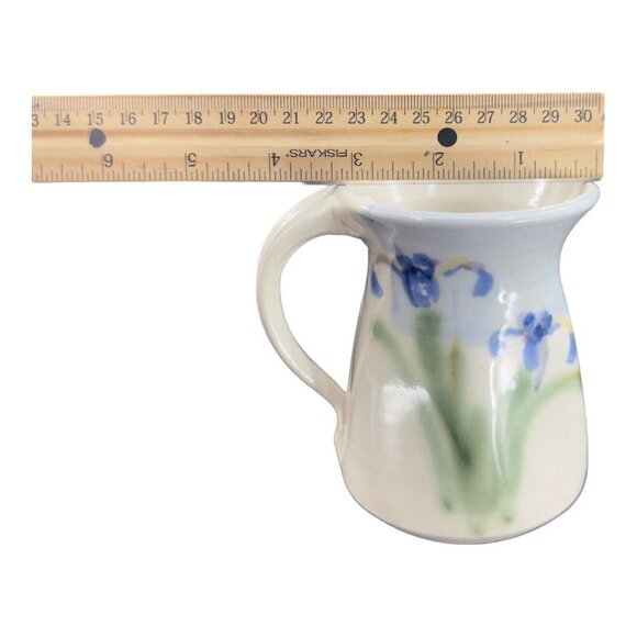 Studio Art Pottery Coffee Mug Cup Set 2 Hand Made Mugs Blue Green Flower Signed - Picture 4 of 14